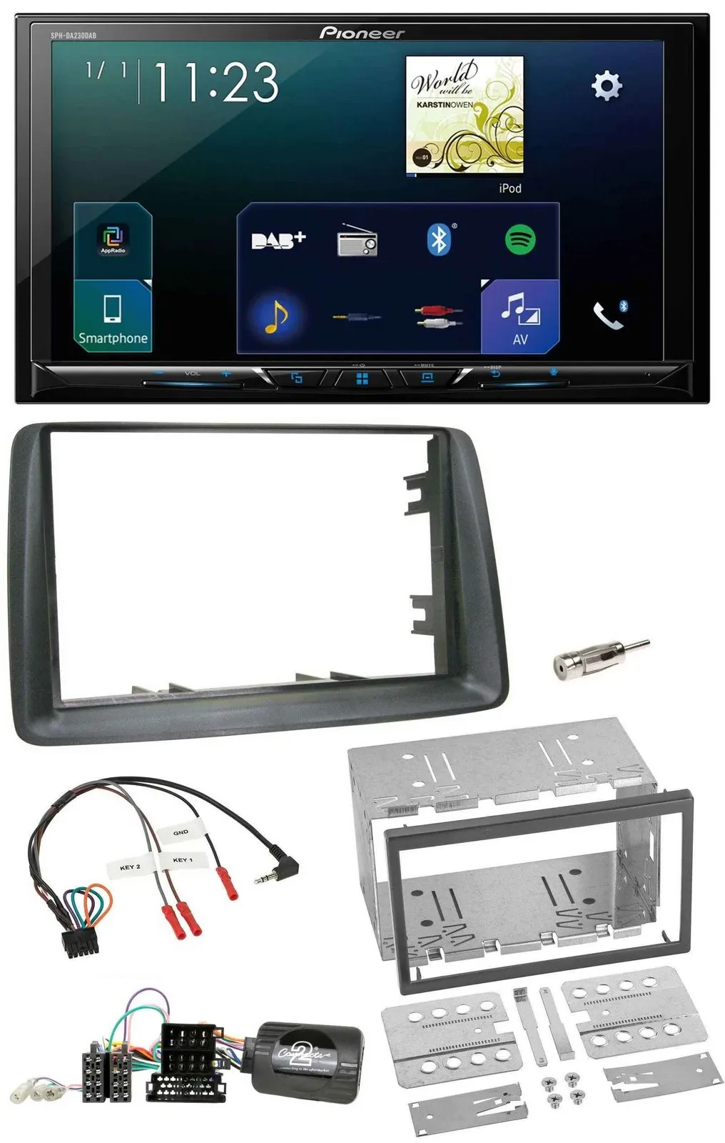 Pioneer Lenkrad Bluetooth USB 2DIN DAB Autoradio für Fiat Panda 2007-2012 grau