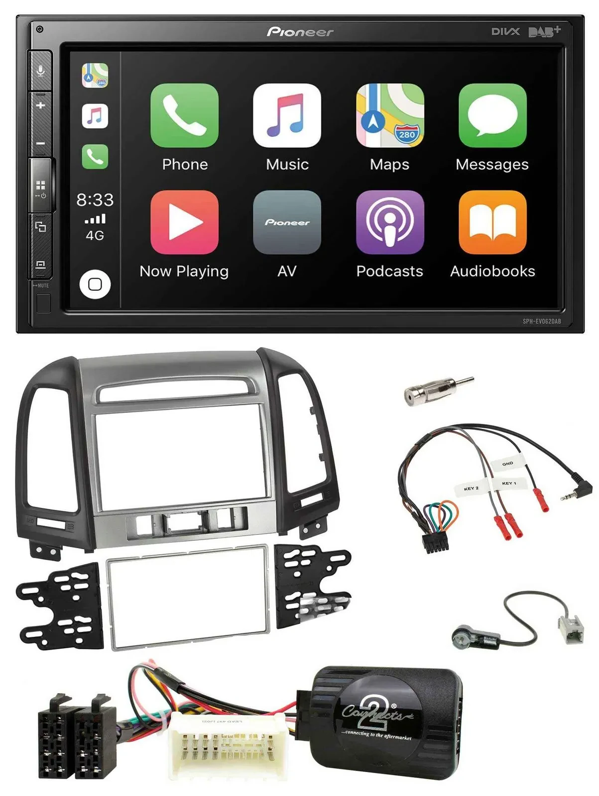 Pioneer USB Lenkrad DAB 2DIN Bluetooth Autoradio für Hyundai Santa Fe 3 Schalter