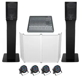 DJ Package w/(2) JBL JRX212 2000w 12" Speakers+Mixer+Totem Style Stands+Facade