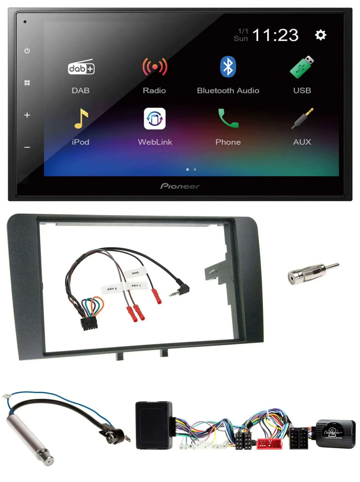 Автомагнитола для Audi A3 Pioneer 2DIN, Bluetooth, DAB, USB, поддержка управления на руле, ISO