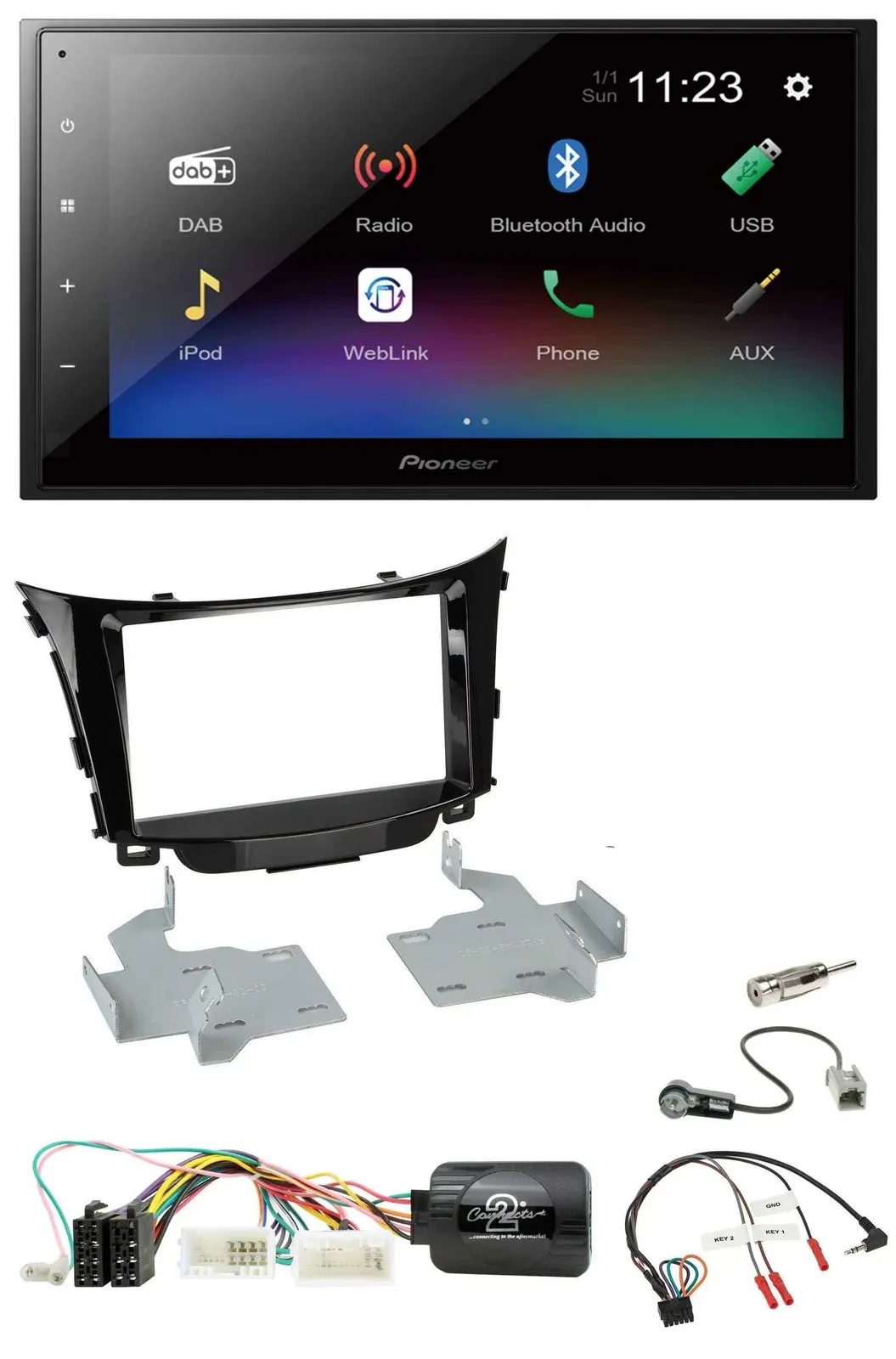 Автомагнитола Pioneer 2DIN USB Bluetooth DAB, совместима с кнопками на руле, для Hyundai i30 (2012–2017)