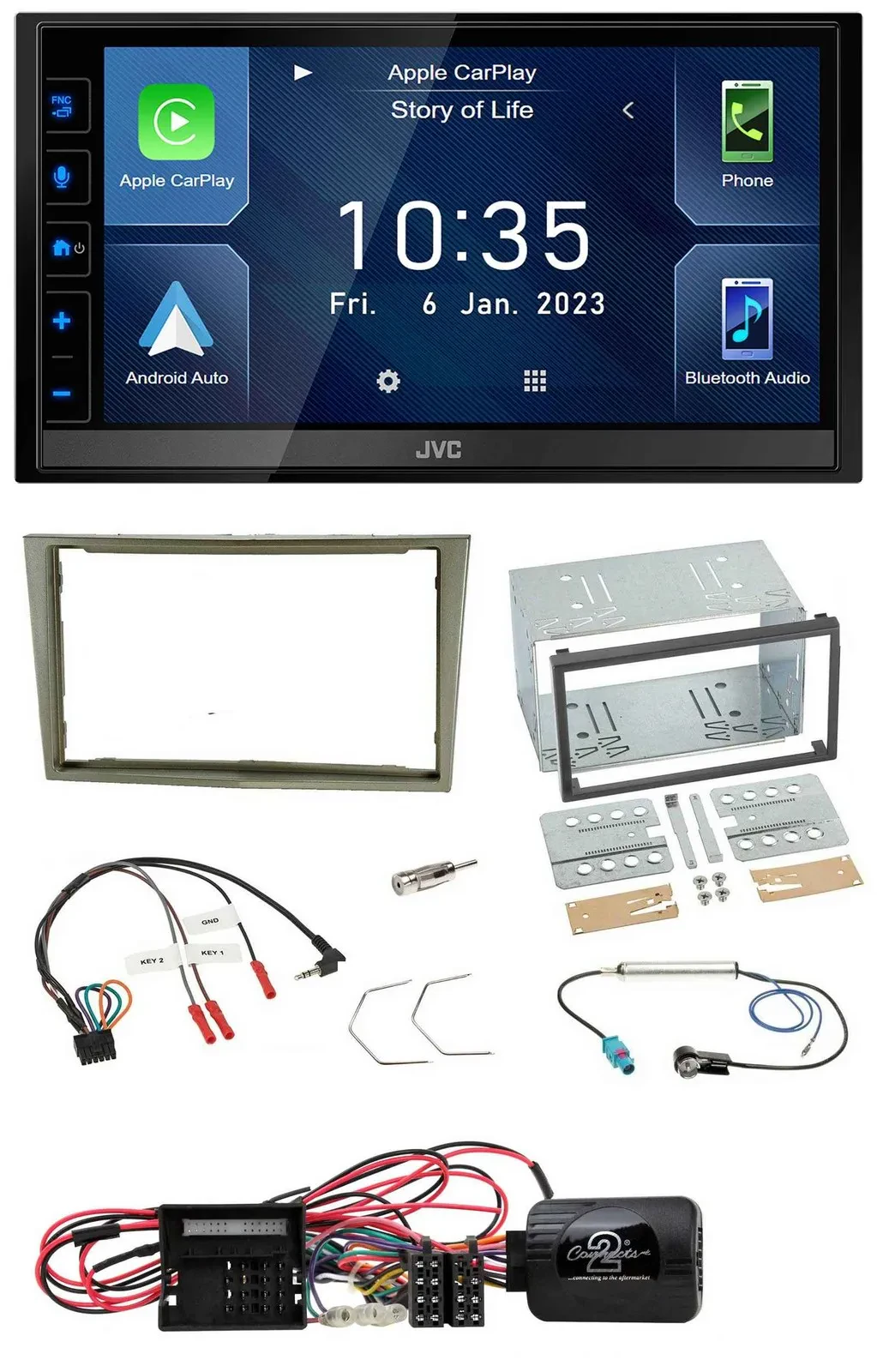 JVC DAB Bluetooth Lenkrad USB 2DIN Autoradio für Opel Corsa D satin-stone 09-14