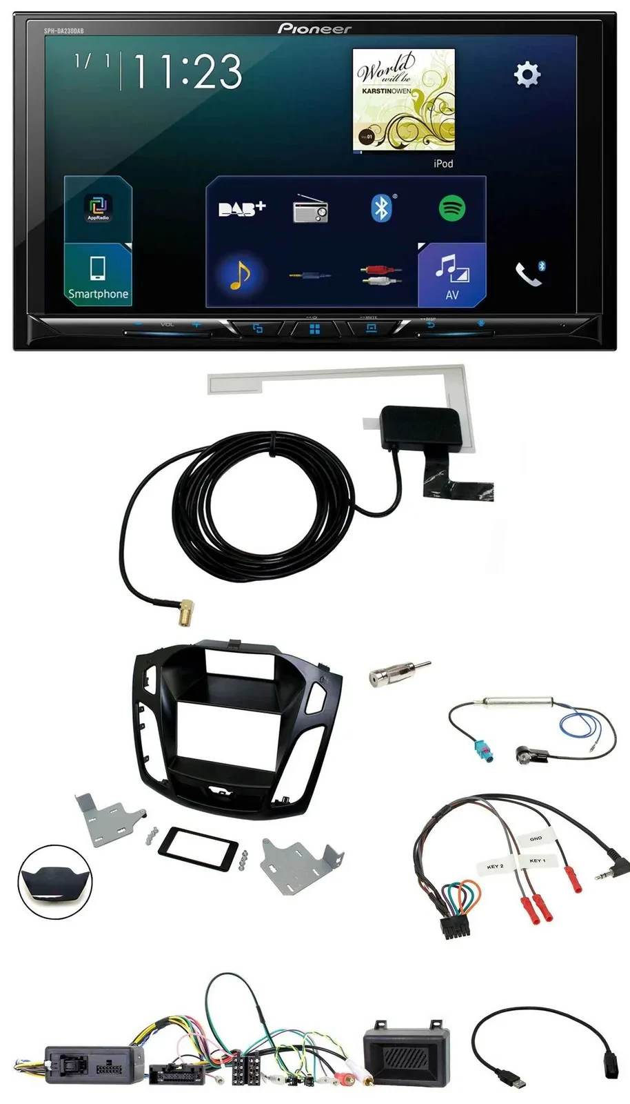 Pioneer 2DIN DAB USB Lenkrad Bluetooth Autoradio für Ford Focus 2014-2018