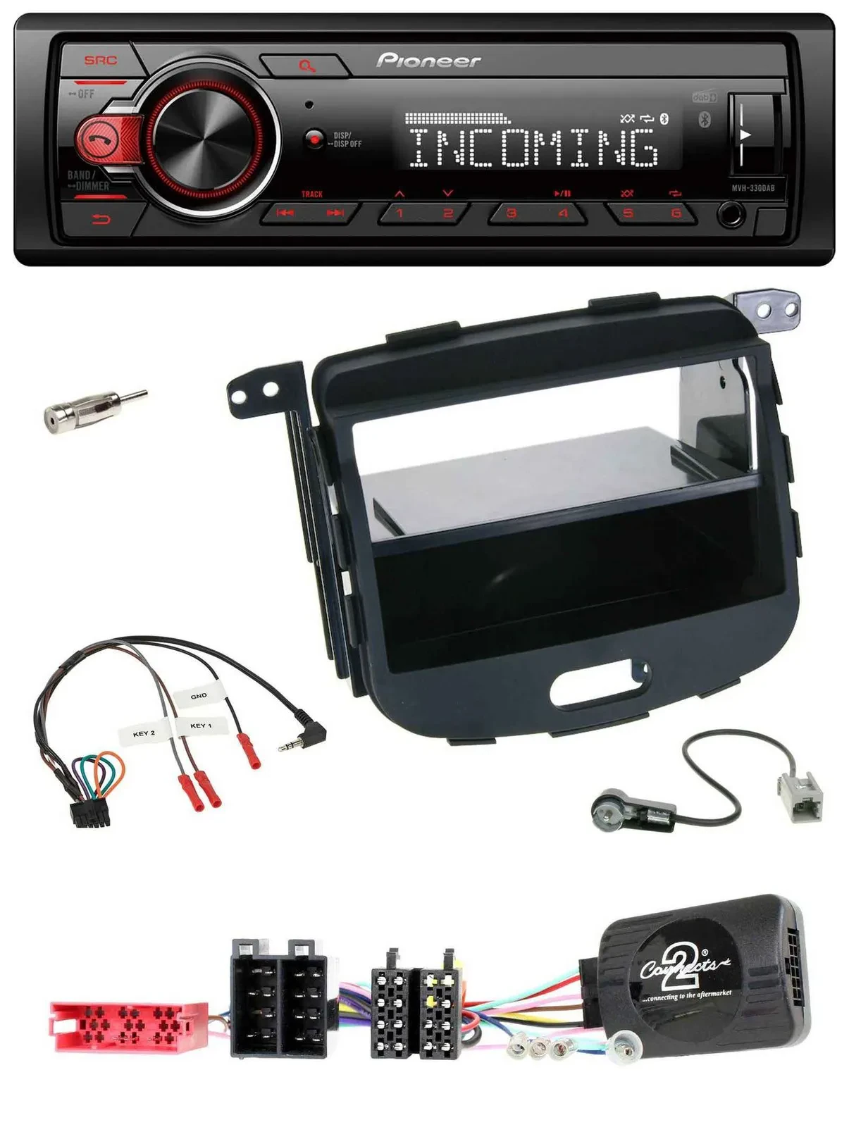 Автомагнитола Pioneer Bluetooth, USB, DAB для Hyundai i10 (2009–2013), черный, резиновое покрытие, с поддержкой кнопок на руле