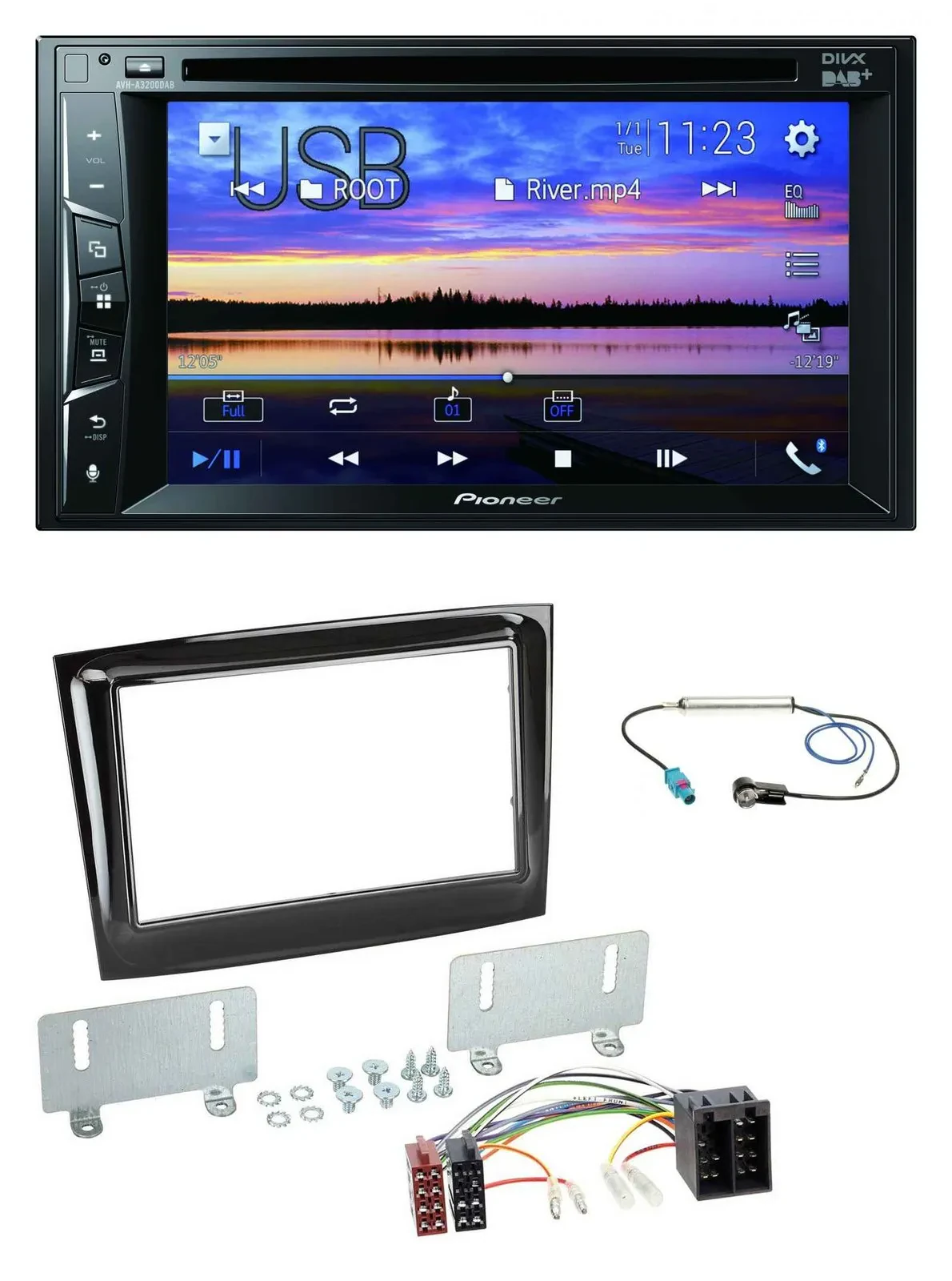 Pioneer Bluetooth 2DIN USB DVD DAB MP3 Autoradio für Fiat Doblo ab 15 piano schw