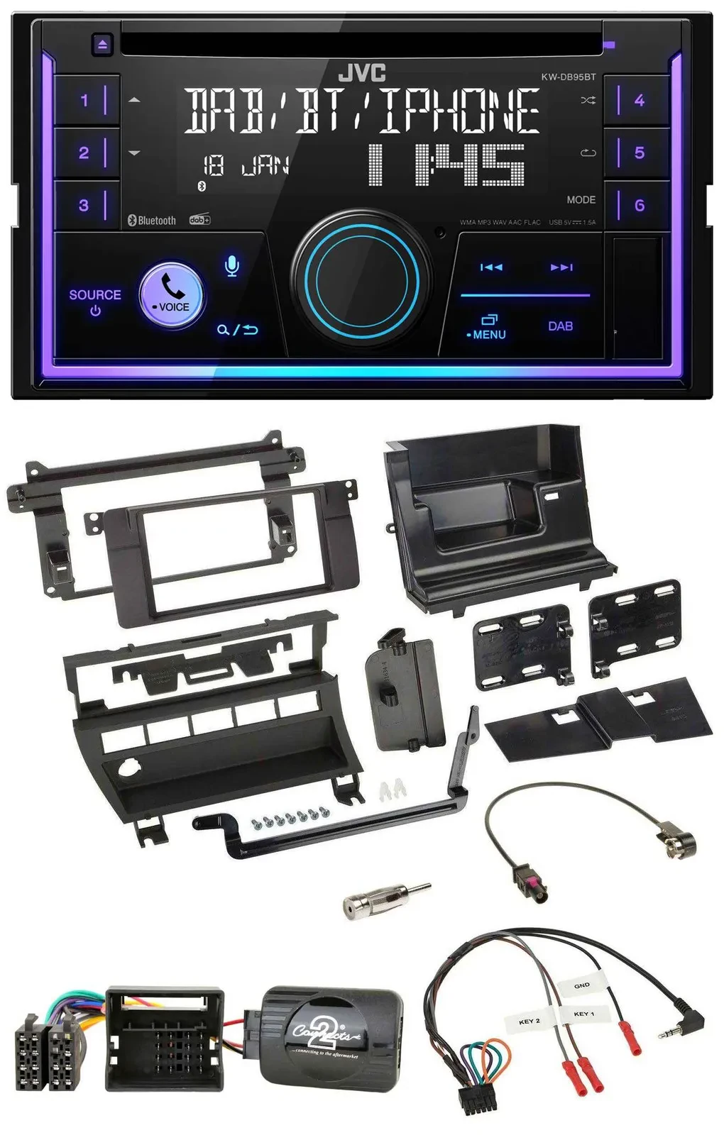 Автомагнитола для BMW 3 серии (2001–2006) JVC 2DIN, DAB, Bluetooth, CD, USB, поддержка кнопок на руле (5)