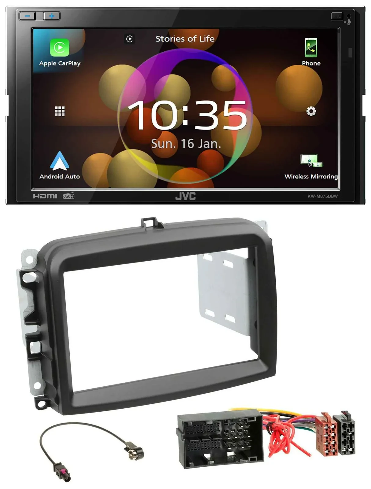 JVC DAB MP3 2DIN Bluetooth USB Autoradio für Fiat 500 L (ab 2012)