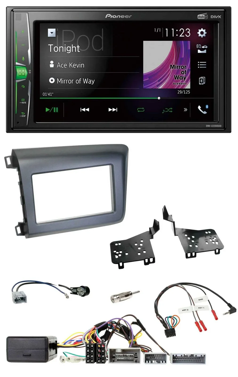 Автомагнитола Pioneer 2DIN, DAB, USB, Bluetooth для Honda Civic (US) 2012, поддержка кнопок на руле