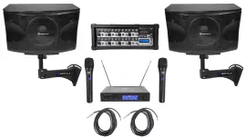 (2) Rockville KPS12 12" 1600w Karaoke Speakers+Mixer+Wall Brackets+Wireless Mics