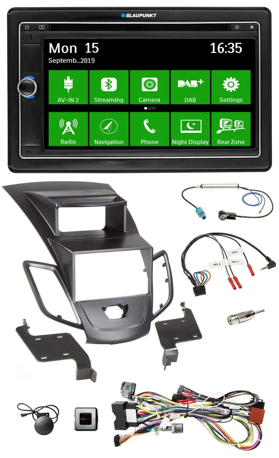 Blaupunkt Bluetooth 2DIN Lenkrad DAB USB TMC Navigation für Ford Fiesta Display