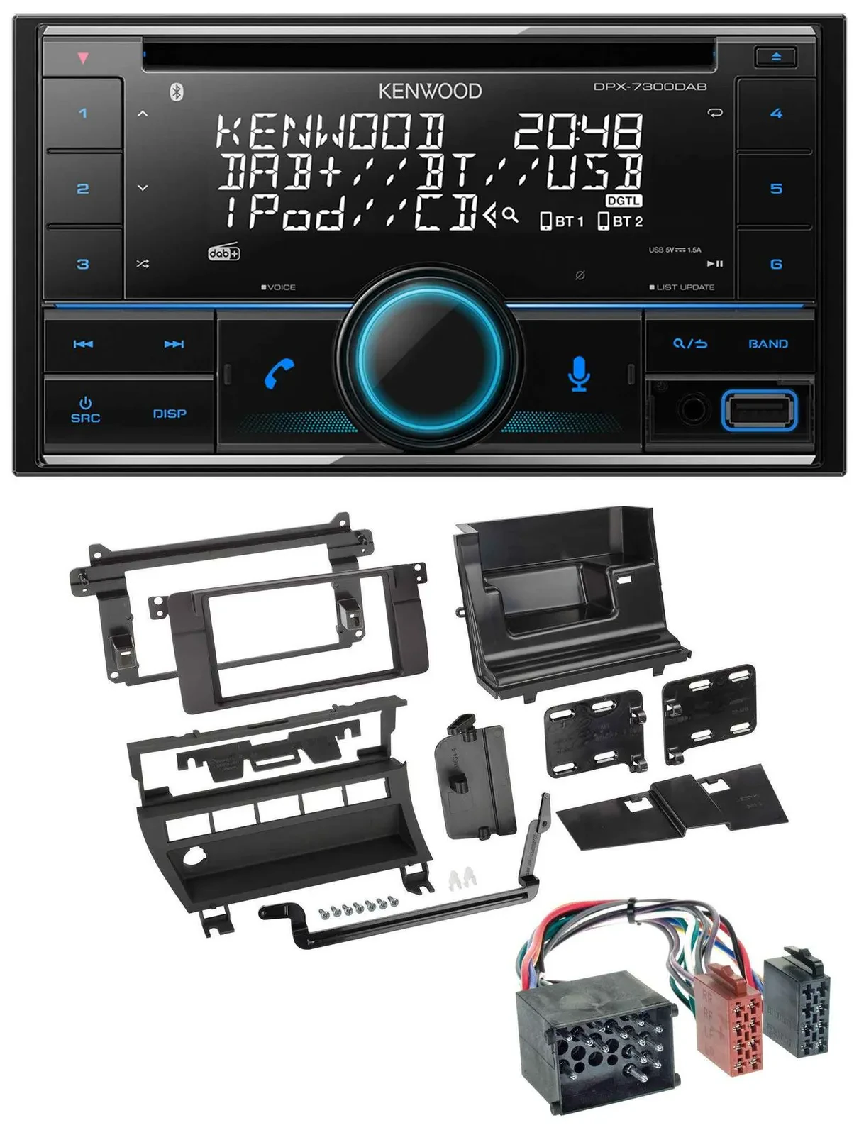 Автомагнитола для BMW 3 Series 1999–2001 (панель с 5 переключателями) Kenwood 2DIN, CD, DAB, USB, MP3, Bluetooth