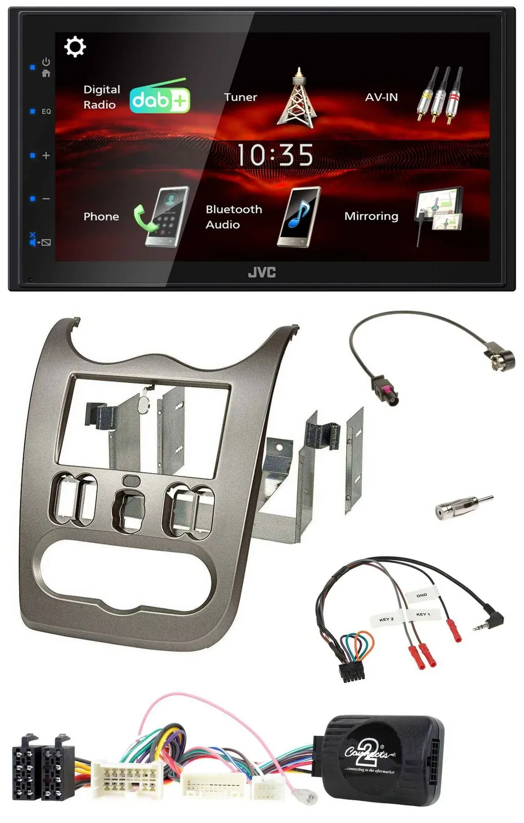 JVC USB Bluetooth Lenkrad DAB 2DIN Autoradio für Dacia ab 2012 dunkelsilber
