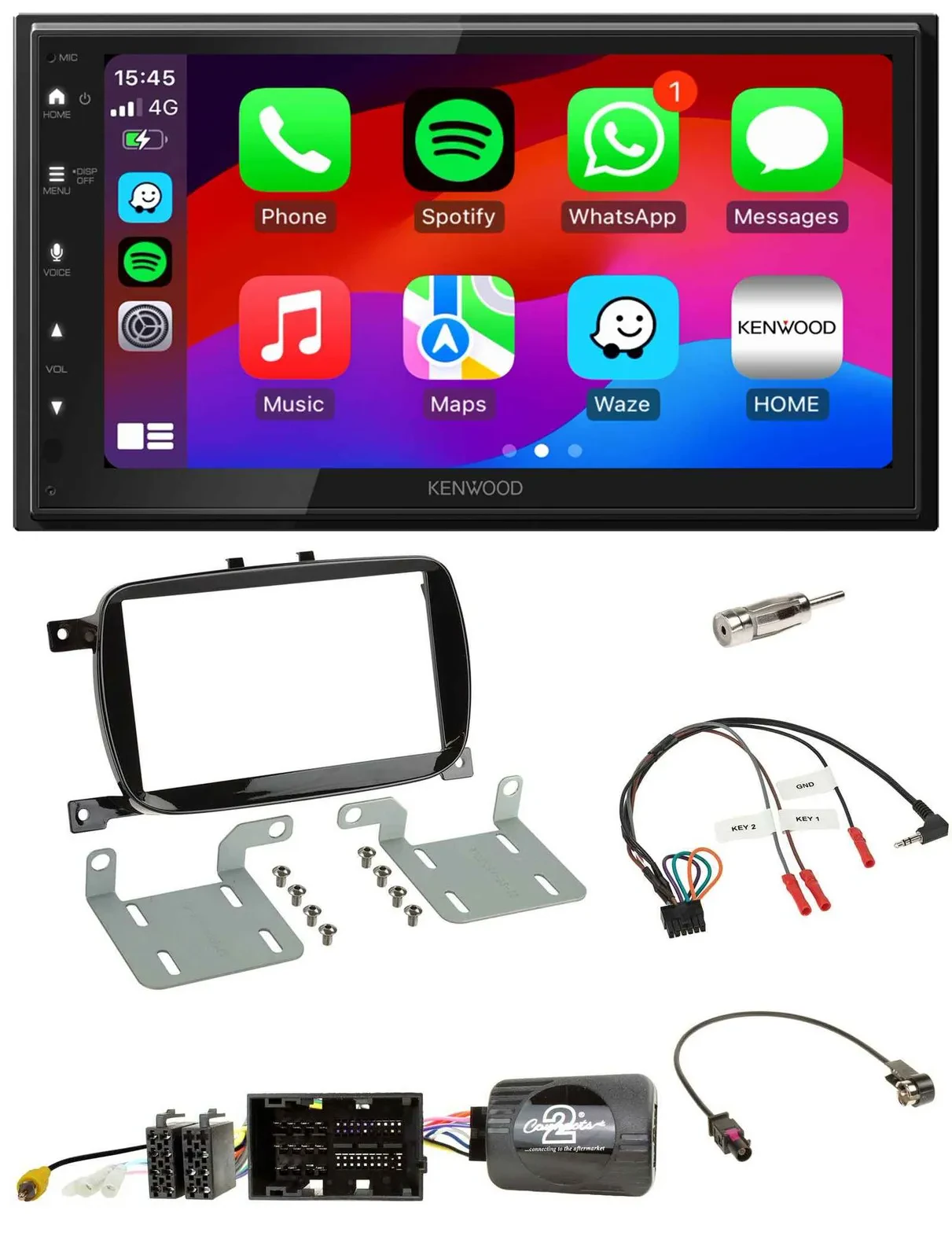 Kenwood Lenkrad USB DAB 2DIN Bluetooth Autoradio für 500 X ab 2016 Facelift Pian