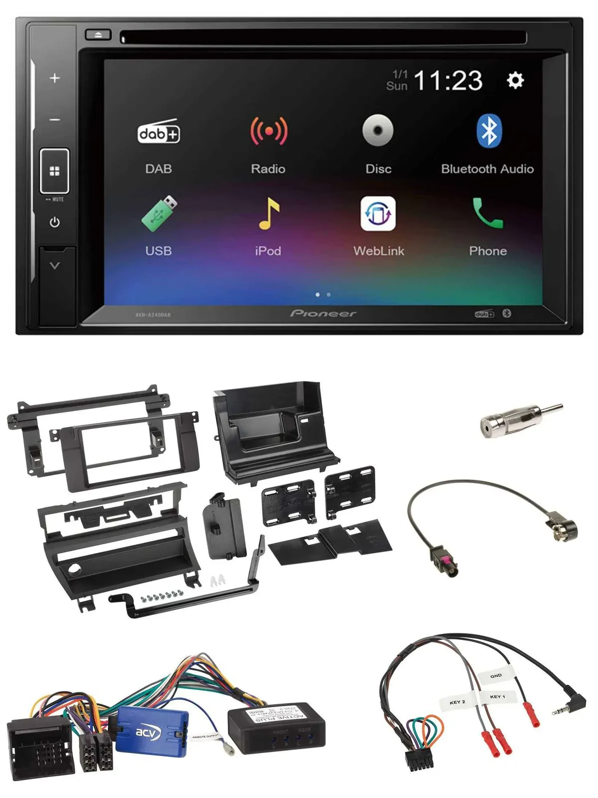 Автомагнитола Pioneer 2DIN Bluetooth USB DAB DVD для BMW 3 Series E46 (2002–2006), поддержка управления с руля