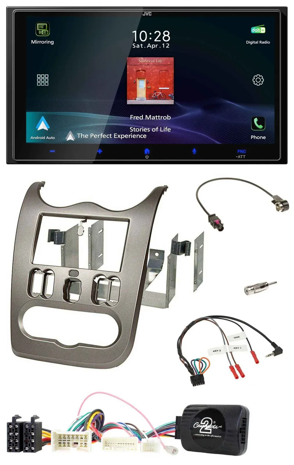 JVC USB Bluetooth 2DIN DAB Lenkrad Autoradio für Dacia ab 2012 dunkelsilber