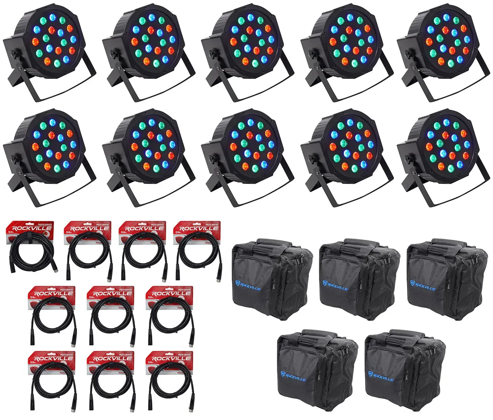 Светодиодный прибор Rockville RockPAR50 LED с аксессуарами (10 штук)