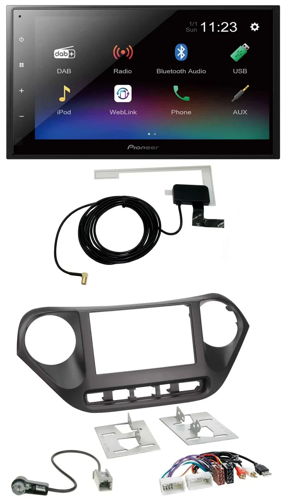 Pioneer DAB MP3 Bluetooth 2DIN USB Autoradio für Hyundai i10 ab 2013 AUX USB