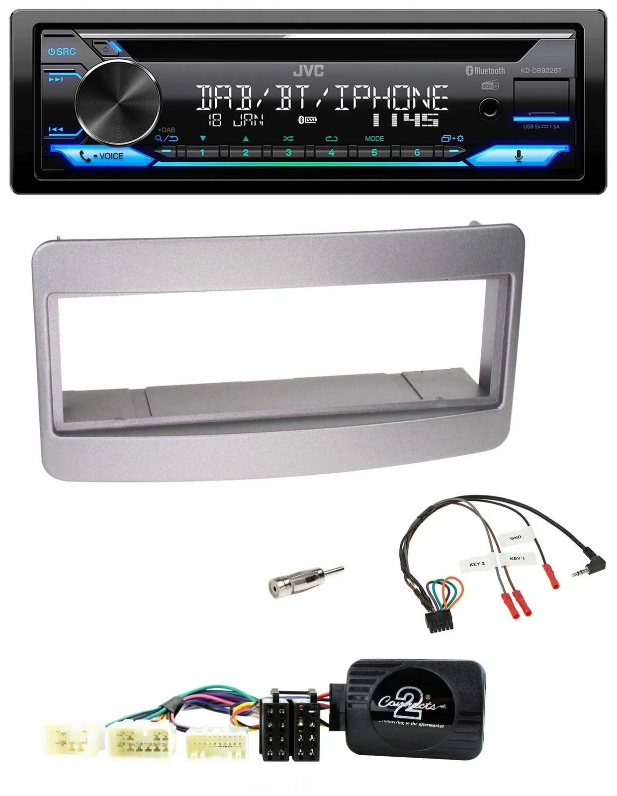 JVC Bluetooth Lenkrad USB DAB CD Autoradio für Toyota RAV 4 2001-2006 dunkelsilb