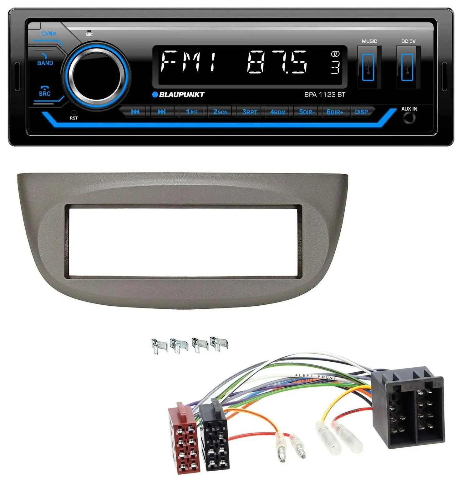 Blaupunkt MP3 Bluetooth USB AUX Autoradio für Renault Twingo 07-12 beige-grau