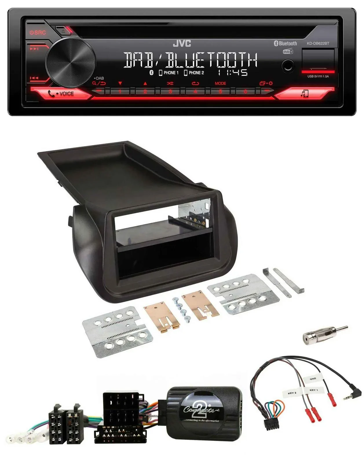 Автомагнитола JVC CD/DAB/USB/Bluetooth для FIAT Fiorino (с 2008), с поддержкой управления на руле