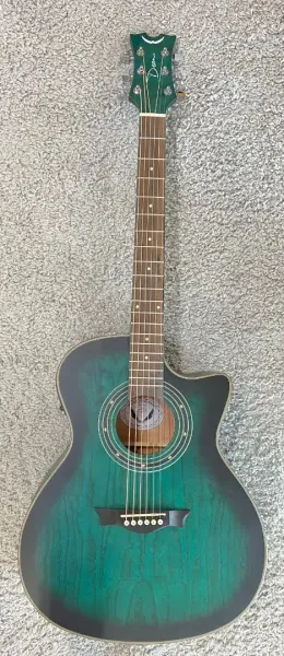 Dean EQA TBLS Exotica Quilt Ash Acoustic Electric Guitar, Transparent Blue Satin