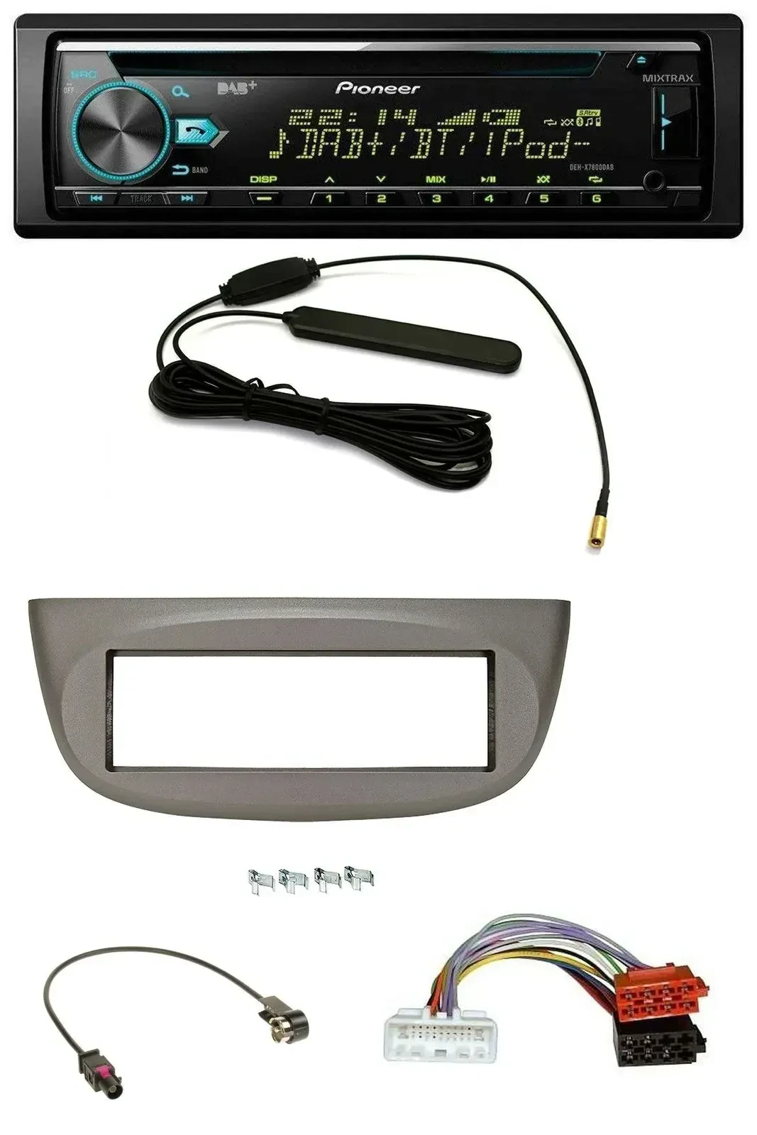 Автомагнитола для Renault Twingo Pioneer CD/MP3/AUX/DAB/USB бежево-серая