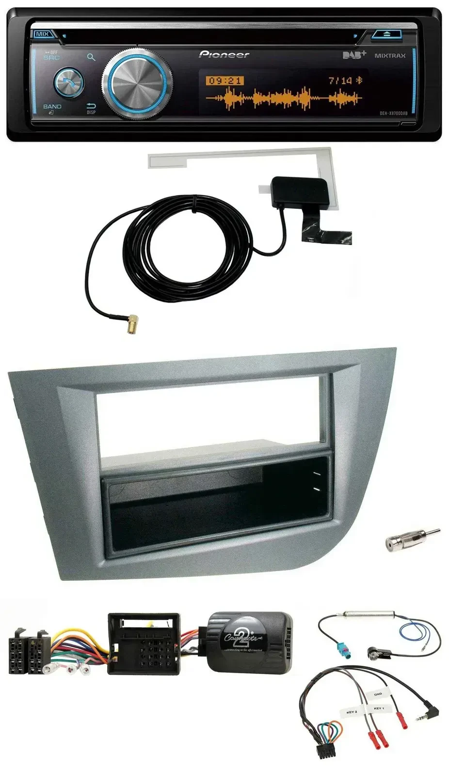 Автомагнитола Pioneer Bluetooth DAB USB CD, для Seat Leon 2005–2010, темно-серый, с поддержкой управления на руле