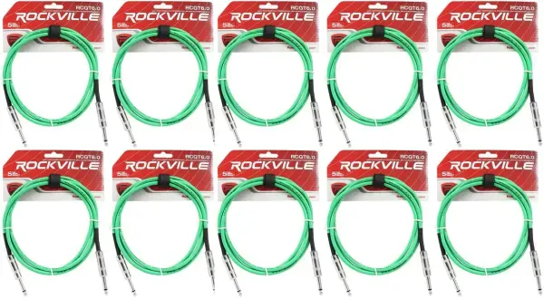 Инструментальный кабель Rockville RCGT6.0G Green 1.8 м (10 штук)