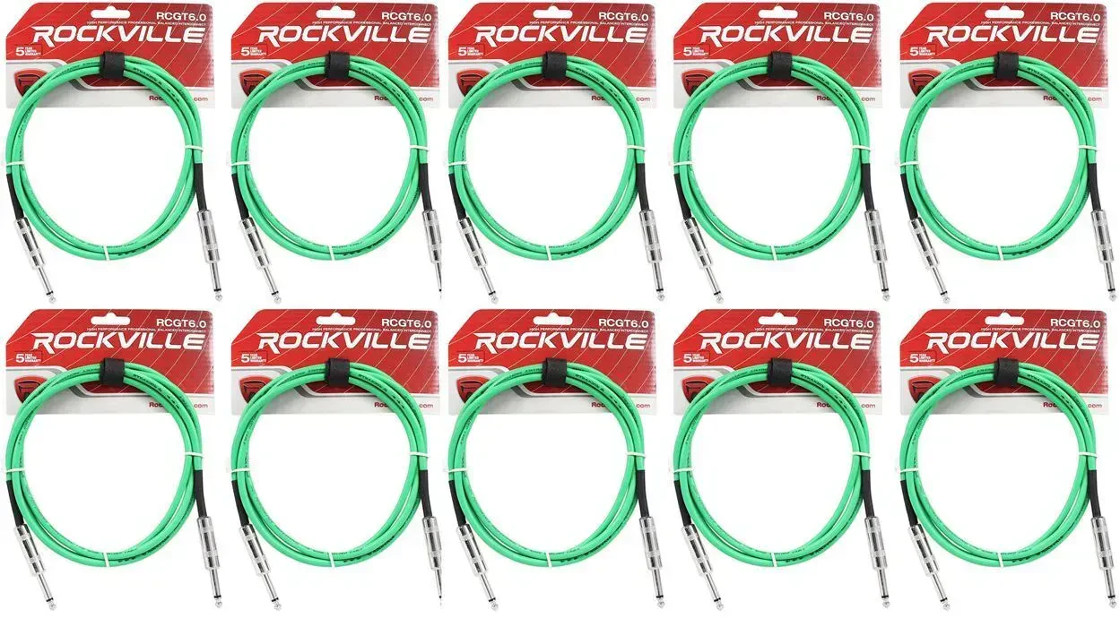Инструментальный кабель Rockville RCGT6.0G Green 1.8 м (10 штук)