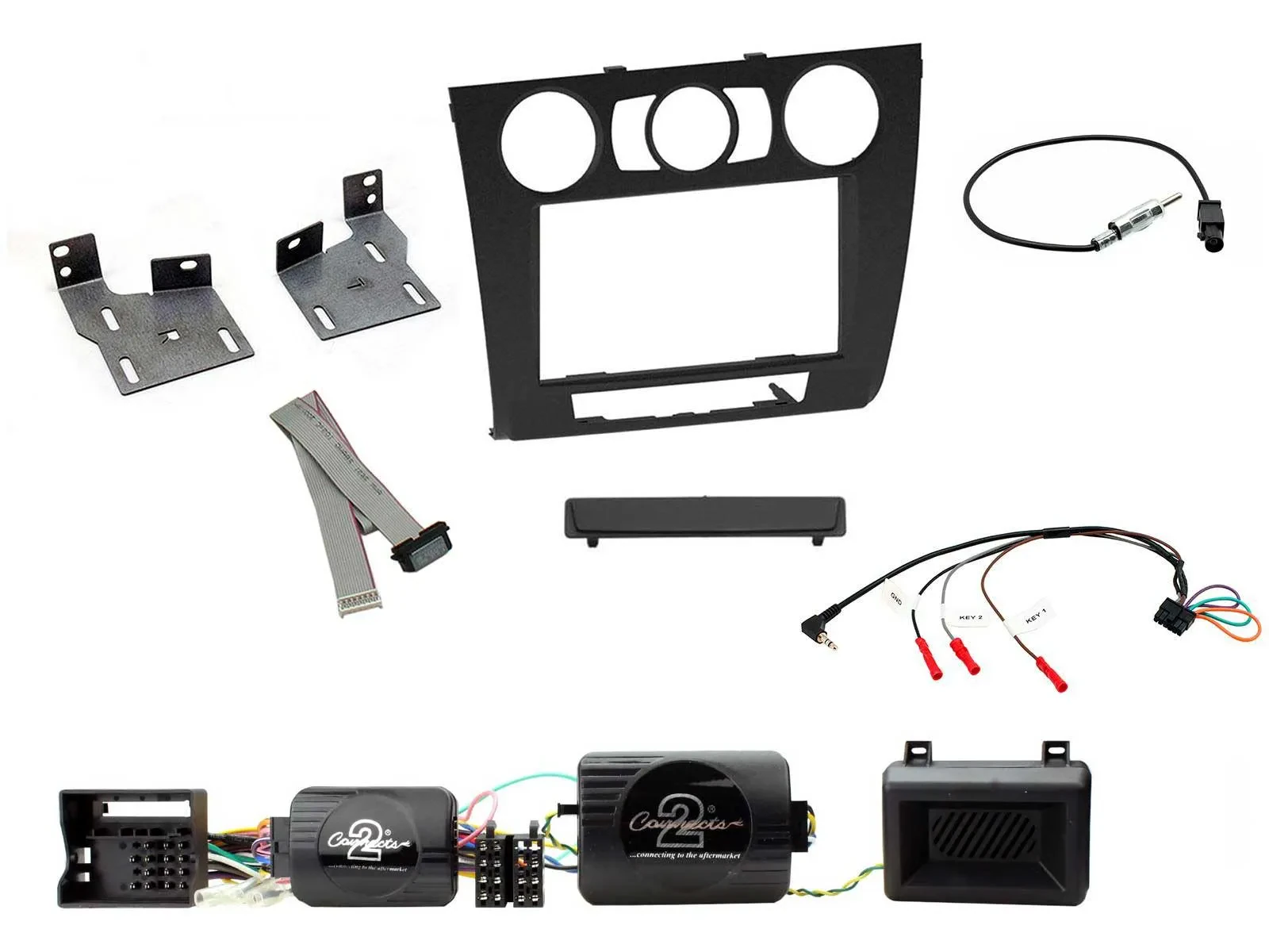 Einbauset Lenkradadapter Doppel DIN Autoradio für BMW 1er PDC man. Klima E87/E88