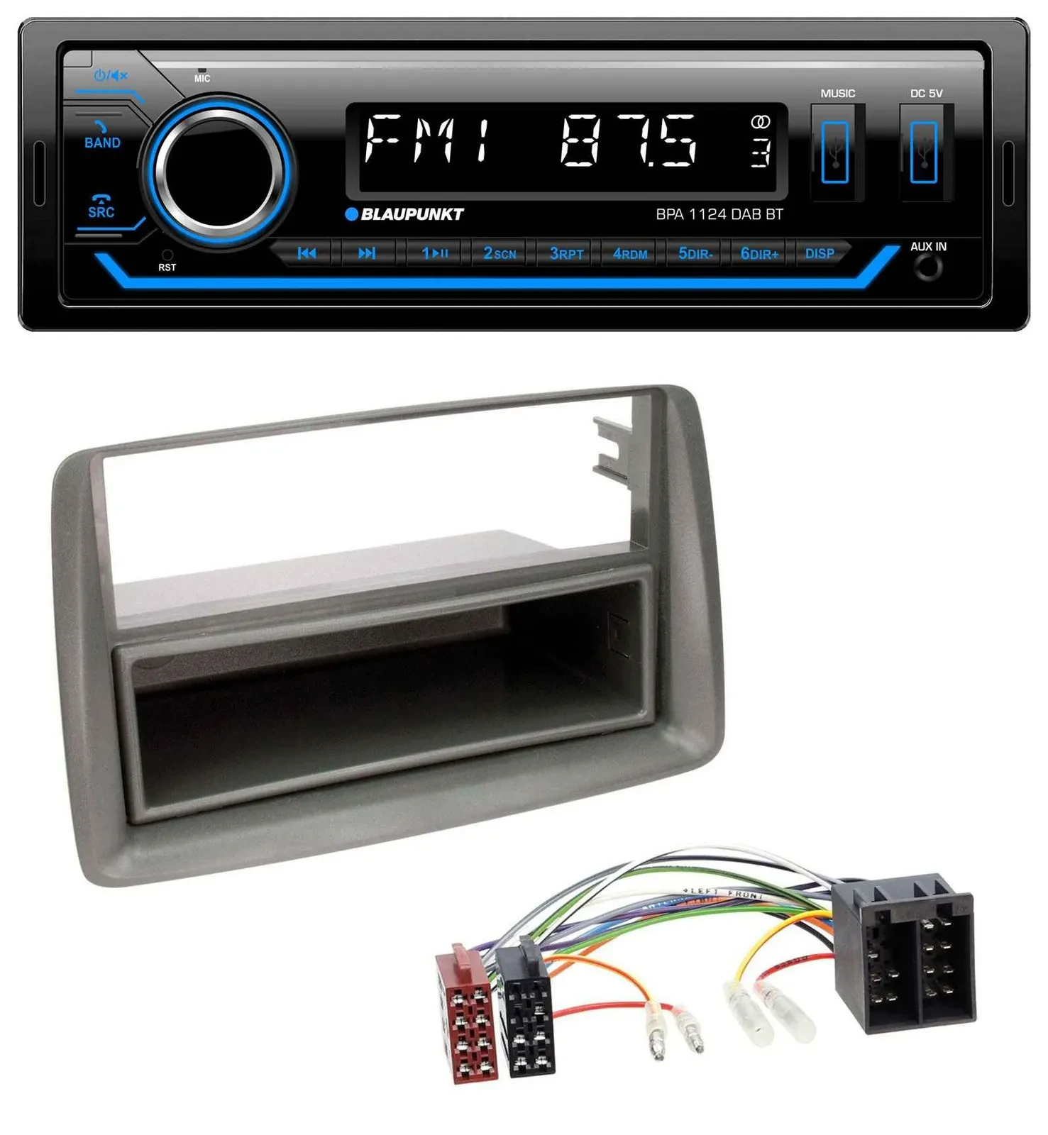 Blaupunkt Bluetooth USB DAB MP3 Autoradio für Fiat Panda (169 2003-2012) grau