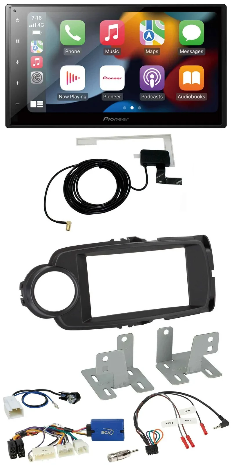 Автомагнитола для Toyota Yaris Pioneer 2DIN USB Bluetooth DAB черная