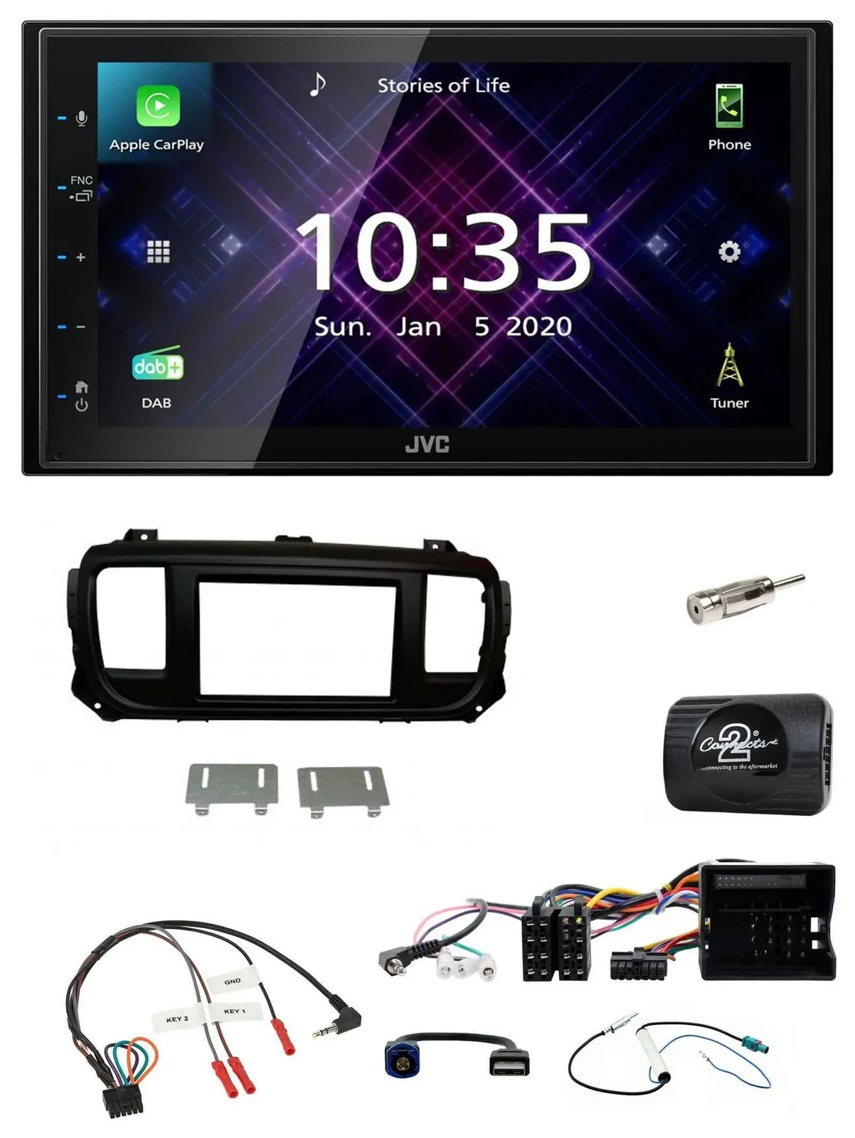 JVC DAB 2DIN Lenkrad Bluetooth USB Autoradio für Citroen Jumpy Erstausst. DIN Sp