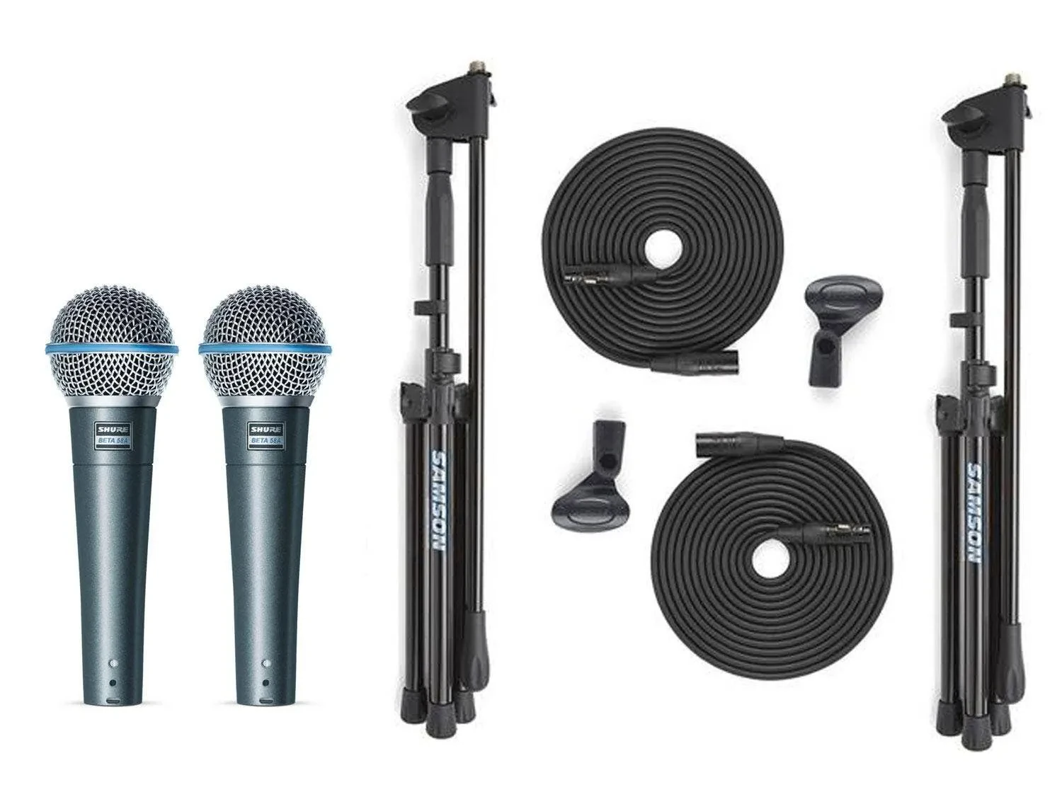 Shure Beta 58 Dynamic Microphone Pair with Microphone Stands and Cables