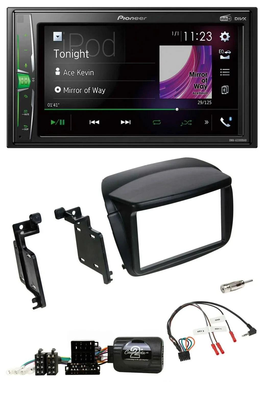 Автомагнитола Pioneer 2 DIN, DAB, USB, Bluetooth, совместима с кнопками на руле, для Fiat Doblo (с 2010), Opel Combo