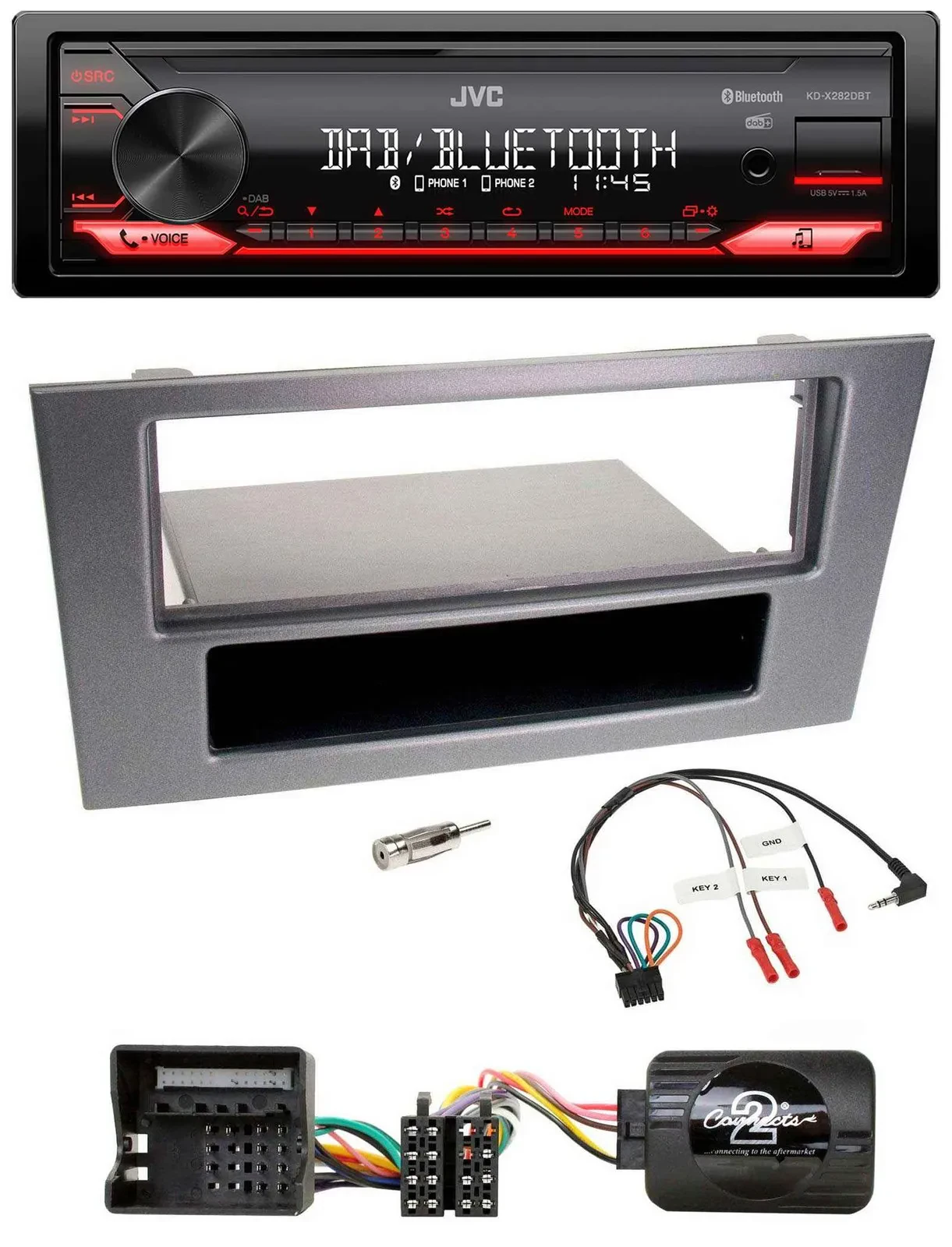 Автомагнитола для Ford Mondeo 2004–2007 JVC Bluetooth, USB, DAB, антрацит, поддержка управления на руле