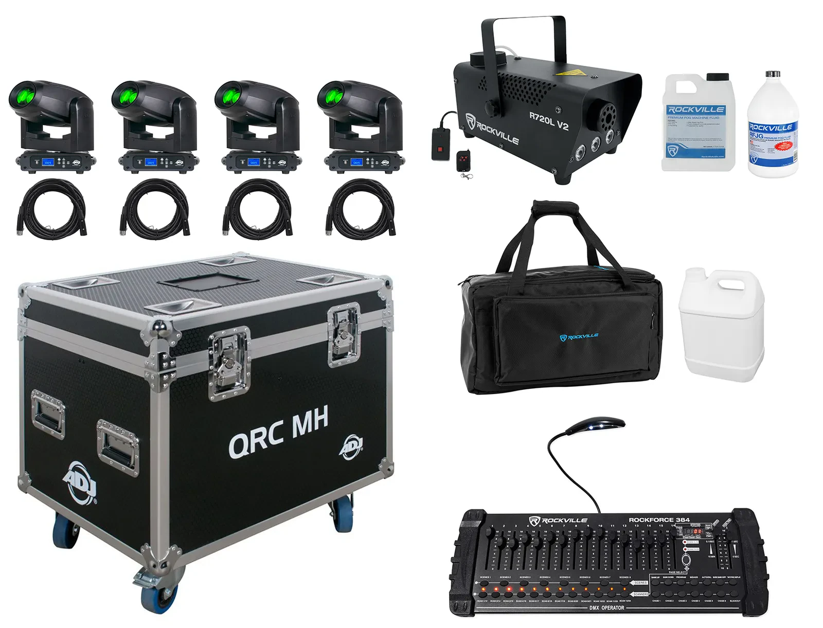 Прожектор American DJ Focus Spot 5Z LED DMX Moving Head (набор, 4 шт.) с кейсом, контроллером и дым-машиной