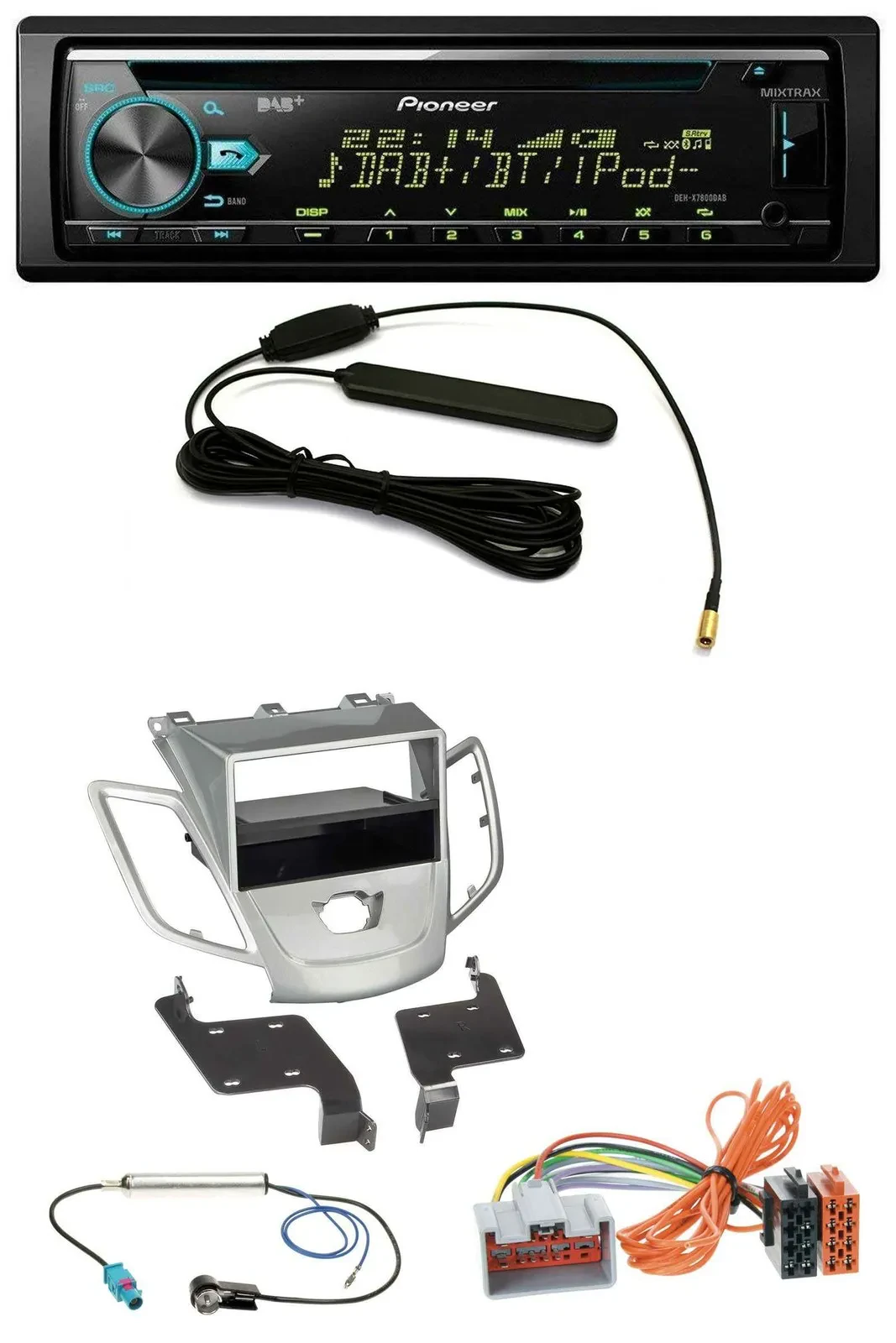 Pioneer CD MP3 AUX DAB USB Autoradio für Ford Fiesta 08-10 JA8 ohne Display silb