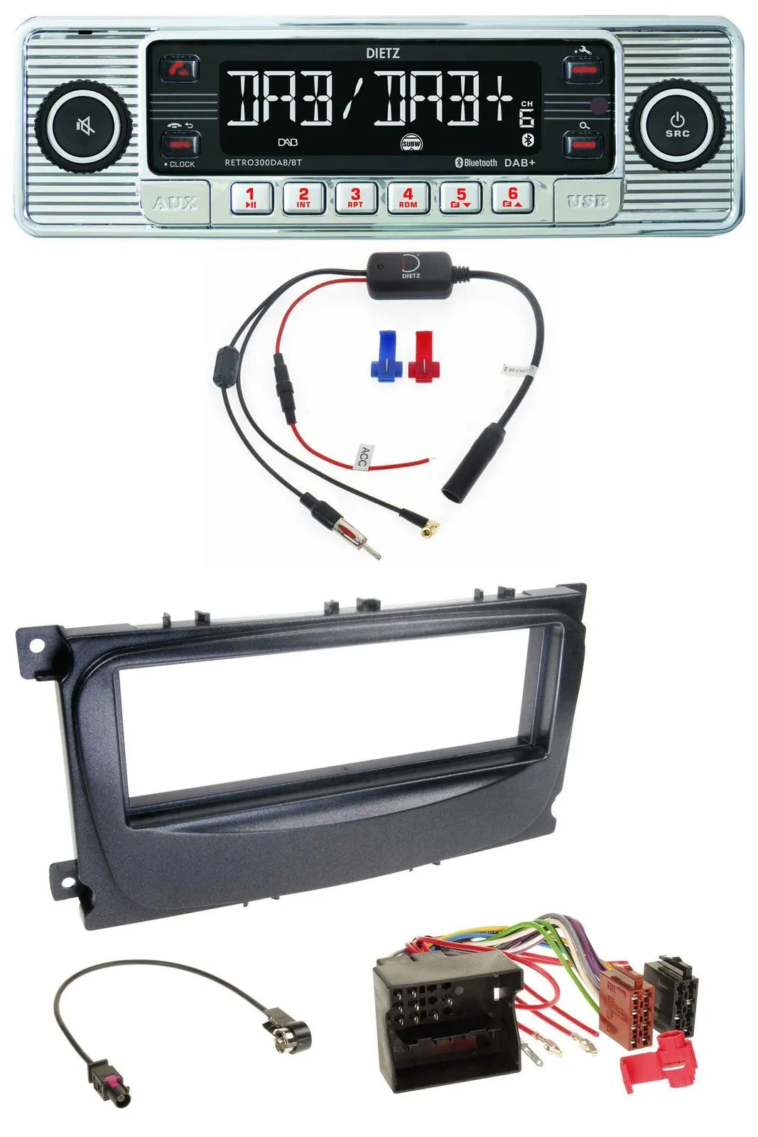 Dietz DAB USB MP3 Bluetooth Autoradio für Ford Focus C-Max Galaxy ab 2007 schwar