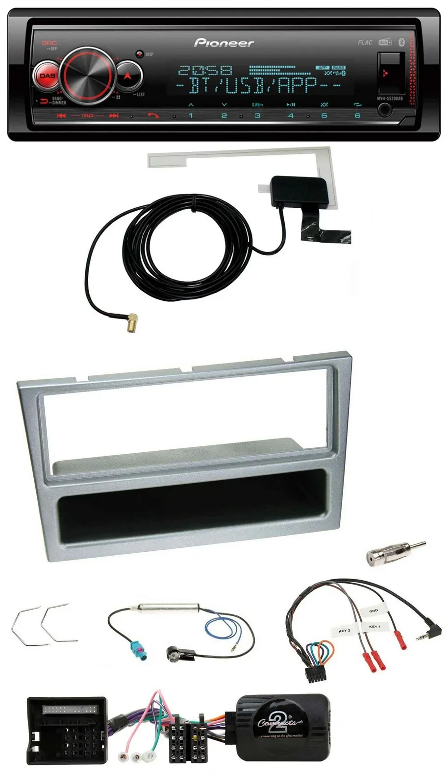 Pioneer Bluetooth DAB USB Lenkrad Autoradio für Opel Corsa C Tigra Meriva silber