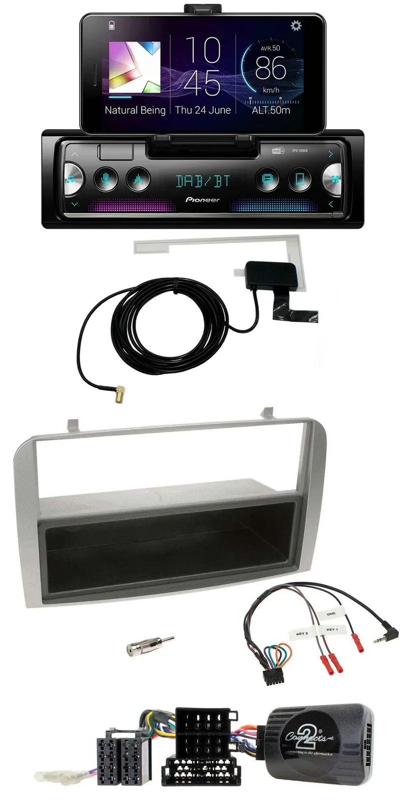 Автомагнитола для Alfa Romeo GT/147 (2007–2010) Pioneer DAB, Bluetooth, USB, серебристая