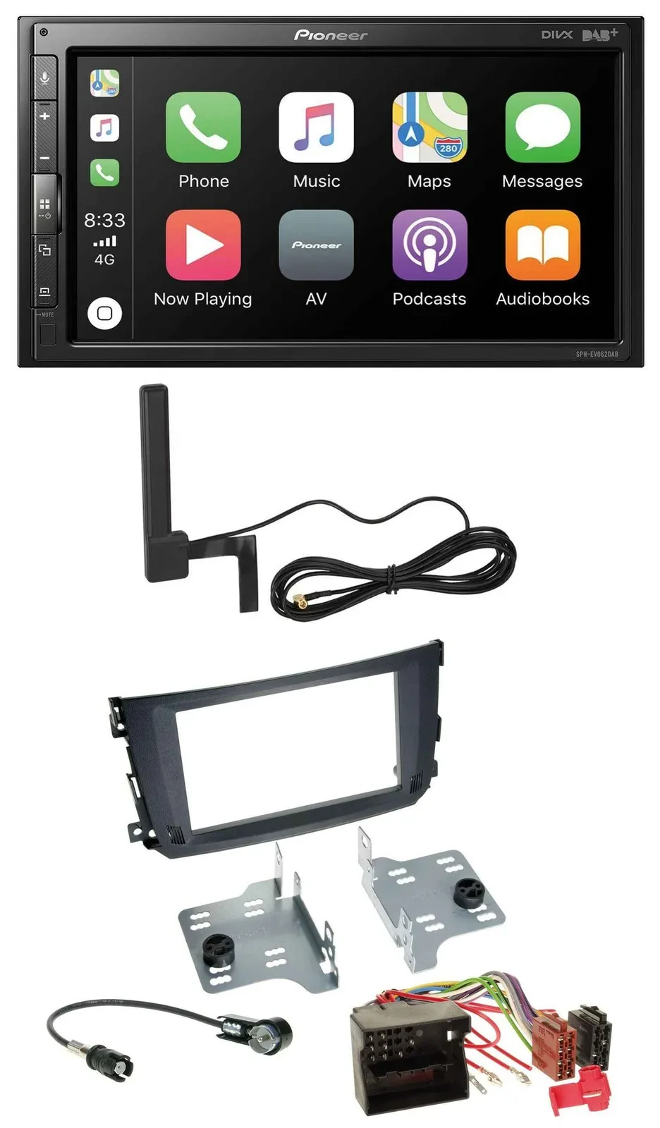 Pioneer USB 2DIN Bluetooth DAB MP3 Autoradio für Smart ForTwo 2010-14 Quadlock