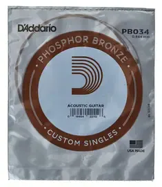 Струна для акустической гитары D'Addario PB034 Phosphor Bronze Custom Singles, фосфорная бронза, калибр 34