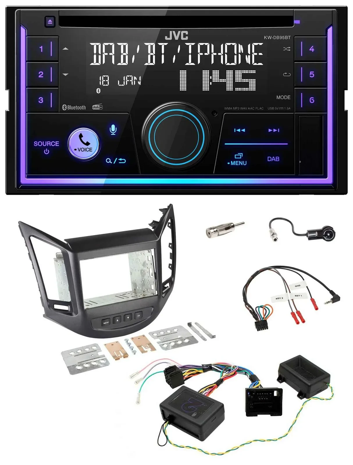 JVC Lenkrad USB 2DIN DAB Bluetooth CD Autoradio für Chevrolet Orlando 2011-2018