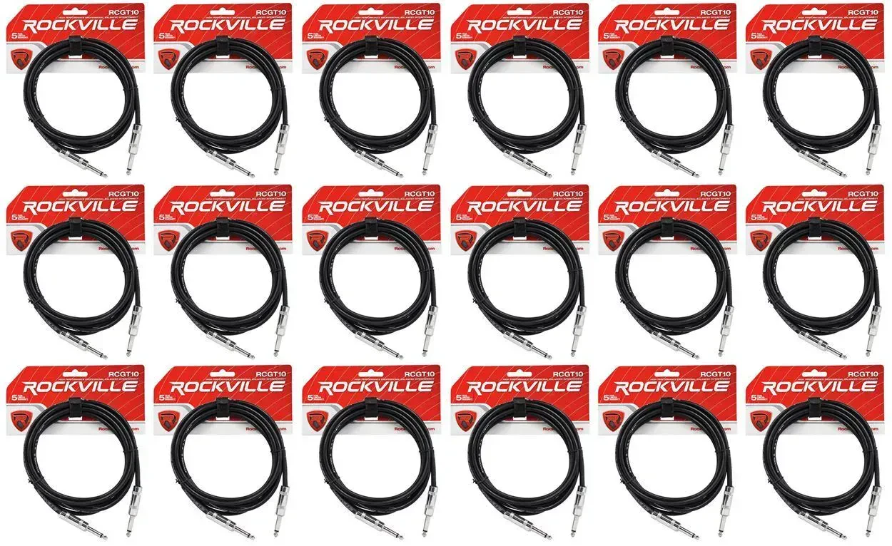 Инструментальный кабель Rockville RCGT10B Black 3.05 м (18 штук)