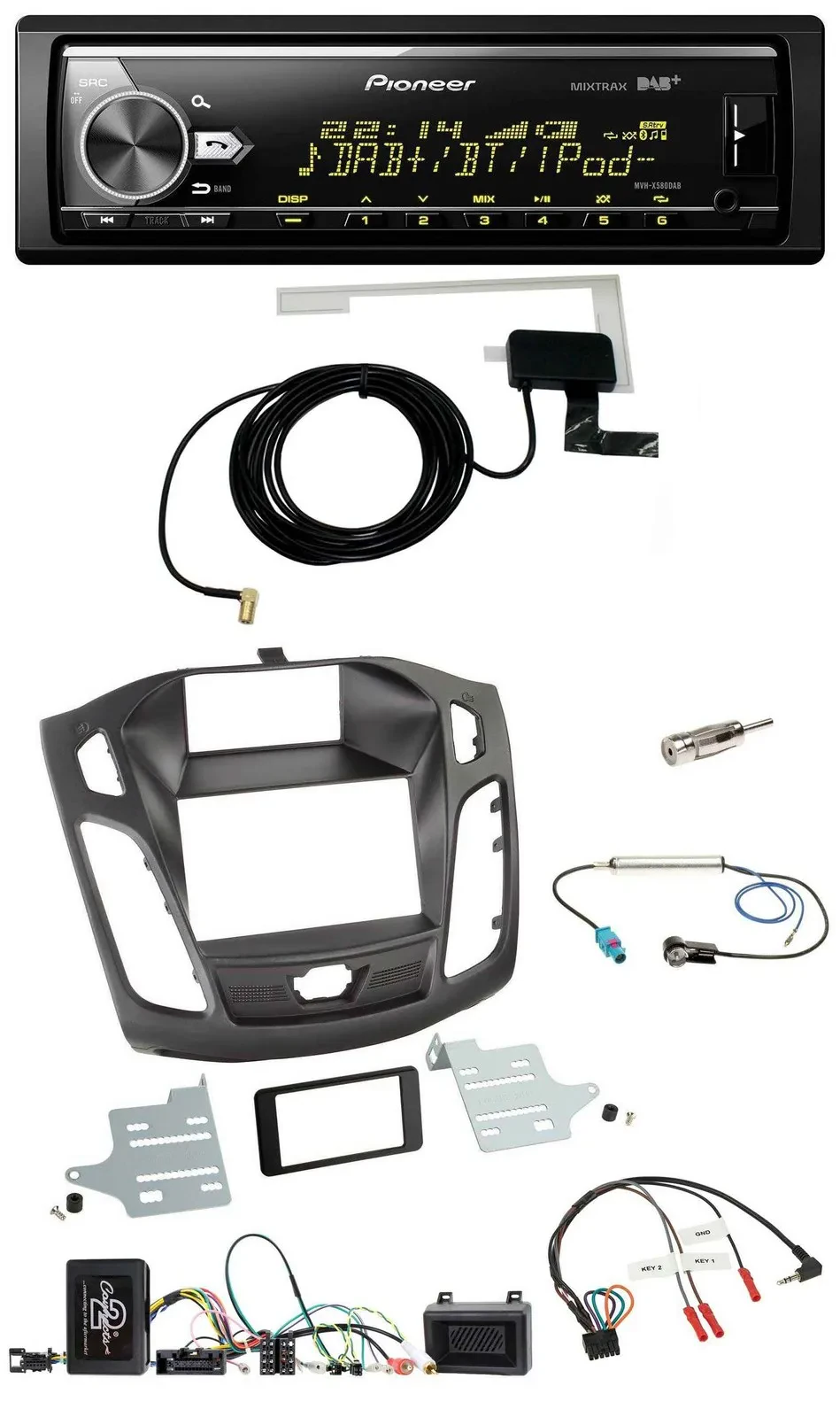 Автомагнитола для Ford Focus DYB 2011–2014 Pioneer Bluetooth, DAB, USB, поддержка кнопок на руле