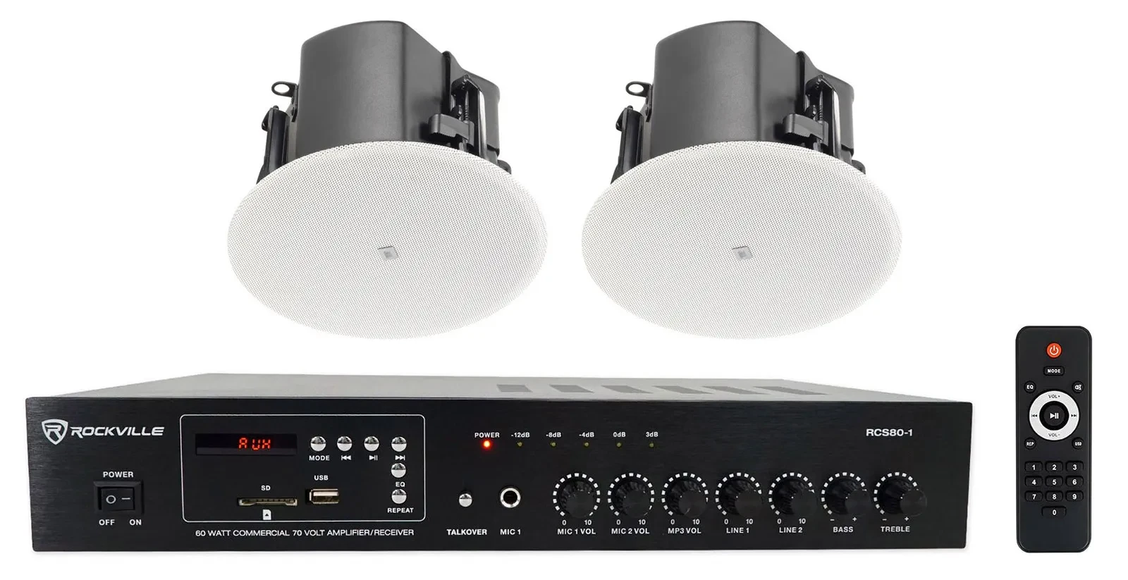 (2) JBL Control 412C/T 3" Commercial 70v Ceiling Speakers For Restaurant/Bar+Amp