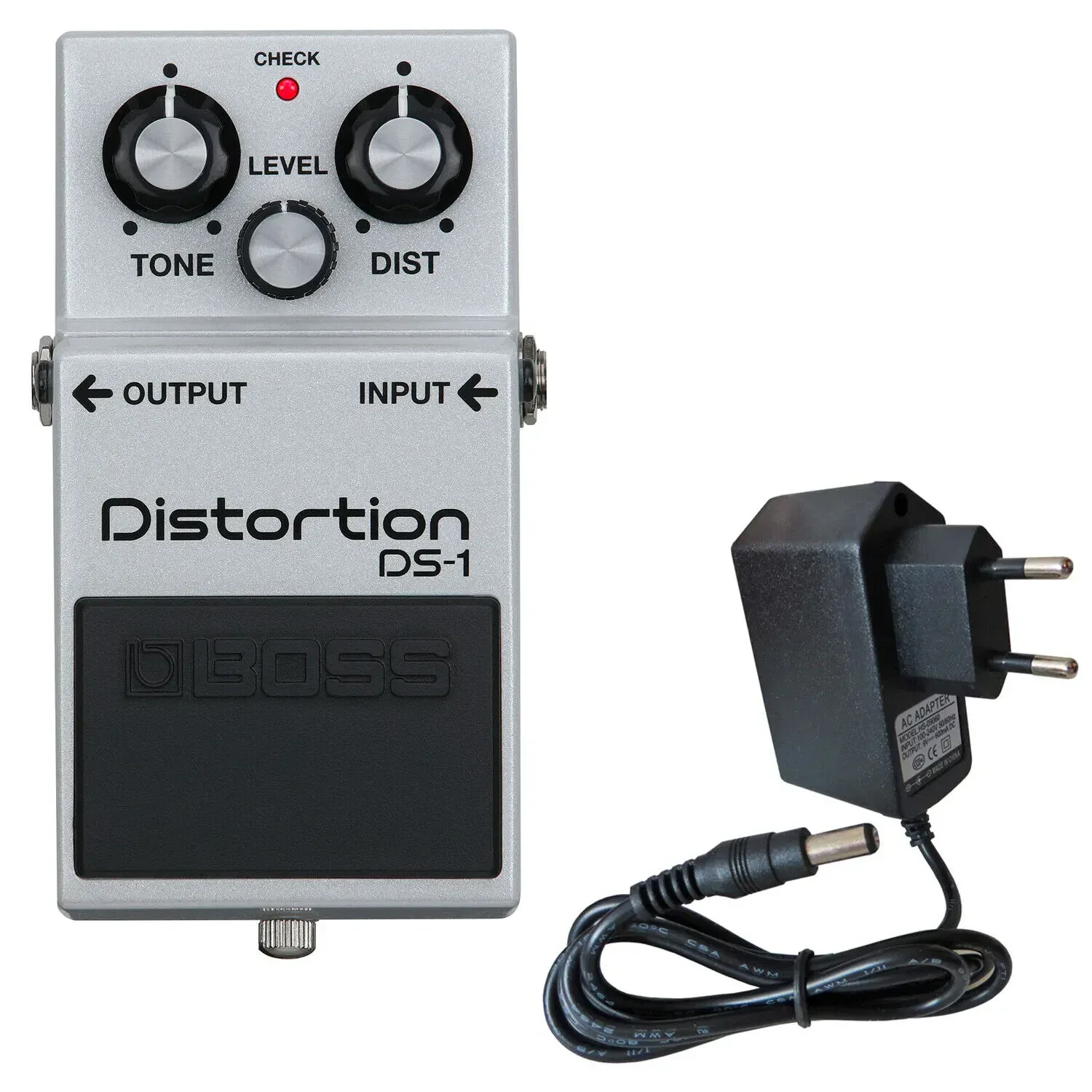 Педаль эффектов для электрогитары BOSS DS-1 Limited Edition Metallic White Distortion с блоком питания