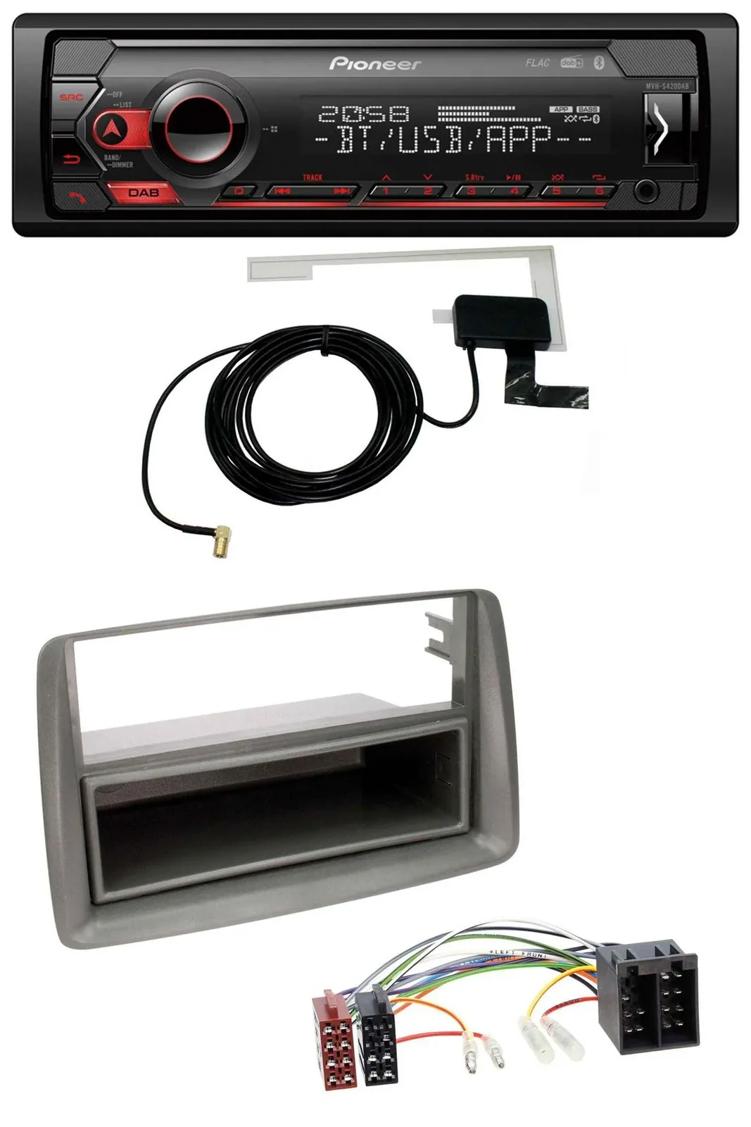 Pioneer DAB USB MP3 Bluetooth Autoradio für Fiat Panda (169 2003-2012) grau