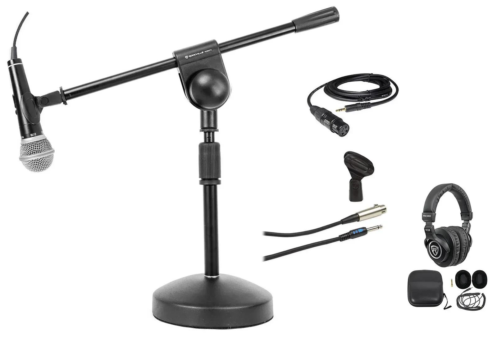 Микрофон для подкастов Samson (набор) с настольной стойкой с рычажным кронштейном и наушниками